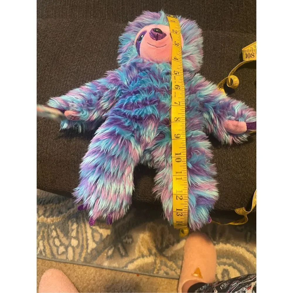 Build-A-Bear Workshop Purple Blue Fluffy Stripe Sloth Plush Stuffed Animal 14